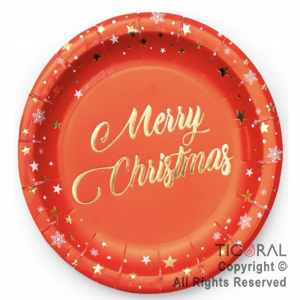 PLATO NAVIDAD MERRY CHRISTMAS  CHICO CON STAMPING x 8